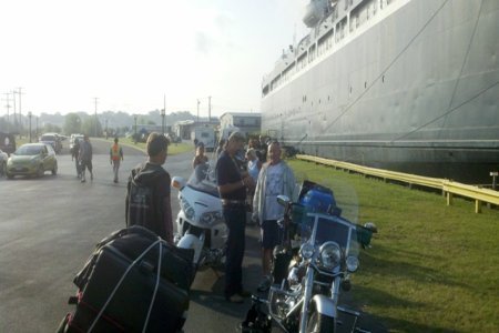  Waiting with other bikers to board the S.S. Badger